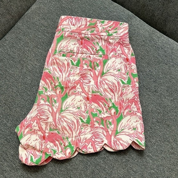 Lilly Pulitzer Size 0 Buttercup Shorts Pink Flamingo Ruffled Trim - Picture 6 of 7